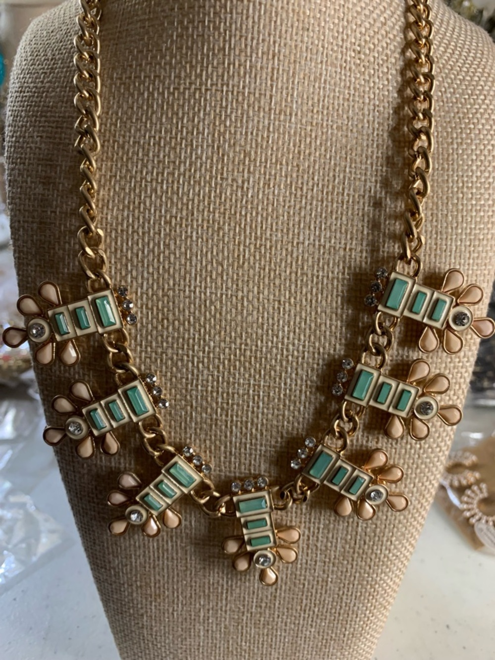 Plunder Gold-Tone Necklace with Mint and Cream Enamel Floral Drops Set of 3